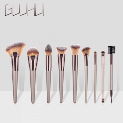 MOQ 20 Sets Custom Your Own LOGO 9PCS Champagne Makeup Brushes Eye Shadow Eyebrow Makeup Tools Brush Makeup Brush Set