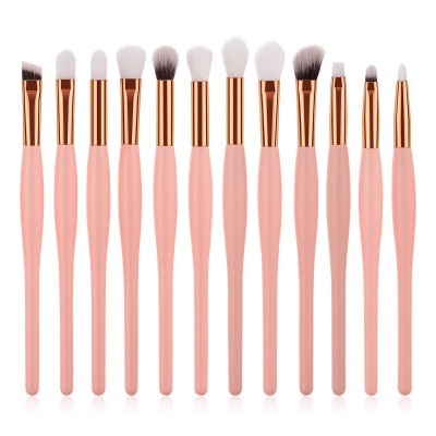 MOQ 50 Sets Custom Own Brand LOGO 12 pcs Pink Makeup Brushes Set Foundation Powder Eyeshadow Eyeliner Fan Flat Makeup Brush Set