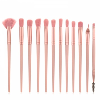 MOQ 20 Sets Custom Own Brand LOGO 12PCS Eye Brush Eyeliner Eyebrow Brush Makeup Brush Set Champagne Color Soft Hair Brushes