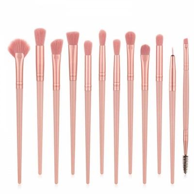 MOQ 20 Sets Custom Own Brand LOGO 12PCS Eyeshadow Eyeliner Eyebrow Brush Makeup Brush Set Champagne Color Soft Hair Brushes