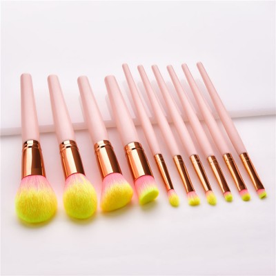 MOQ 20 Sets Custom Your Own LOGO 10pcs Pink Wooden Handle Double Color Hair Makeup Brush Blending Makeup Artist Beauty Supply