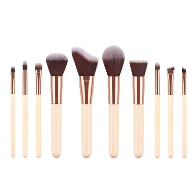 MOQ 20 Sets Custom Your Own LOGO Luxury 10pcs Wood handel Professional Eye Shadow Brush Foundation Brush Makeup Brushes Set