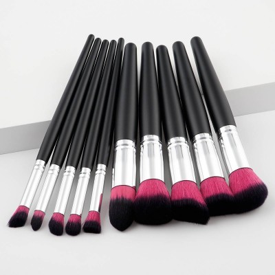 MOQ 20 Sets Custom Your Own LOGO 10PCS Classic Black Handle Red Hair Makeup Brushes Foundation Eyelash Blending Makeup Brush Set