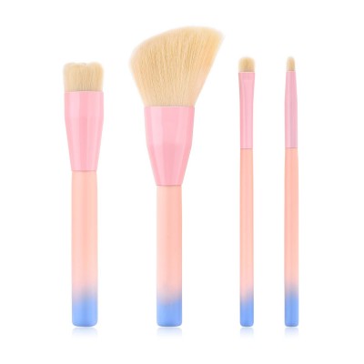 MOQ 20 Sets Custom Your Own LOGO 4Pcs Pink Gradient Blue Handle Travel Makeup Brushes Flat Loose Powder Blush Makeup Brush Set