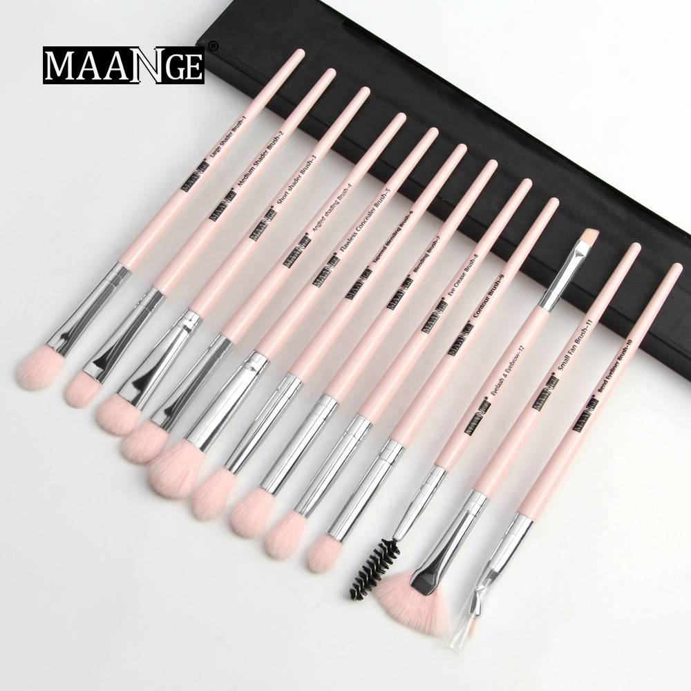 12pcs Pink Silver Color Champagne Eyeshadow Makeup Brushes With Leather Case Eyeliner Eyebrow Eyelash Makeup Brushes Set